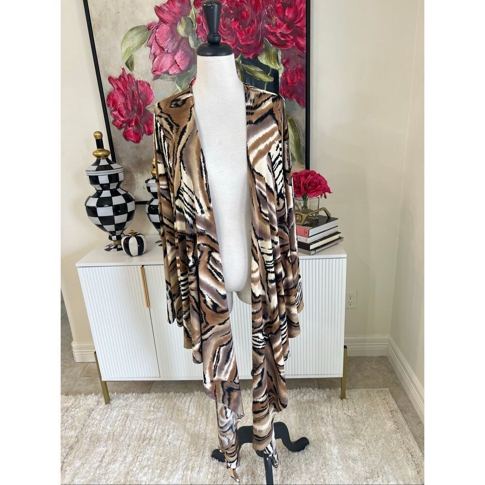 Roaman's Women's Open Front Draped Asymmetrical Kimono Cardigan Brown Size 3X
